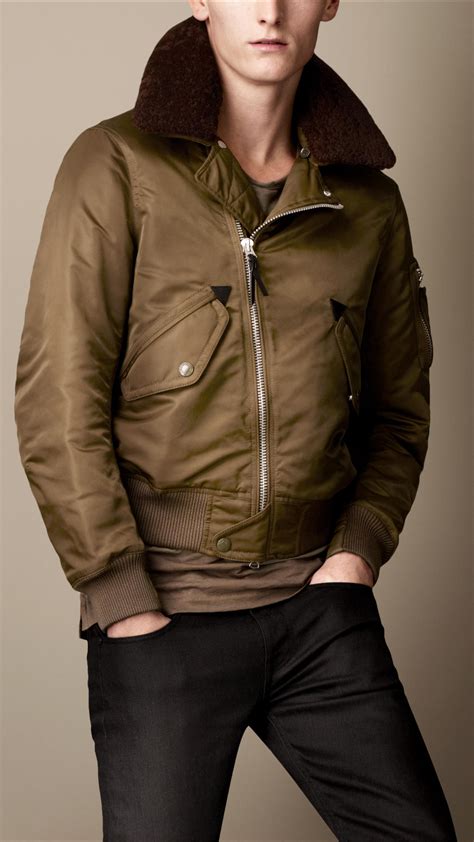 burberry shearling collar bomber jacket|Burberry leather jacket men's.